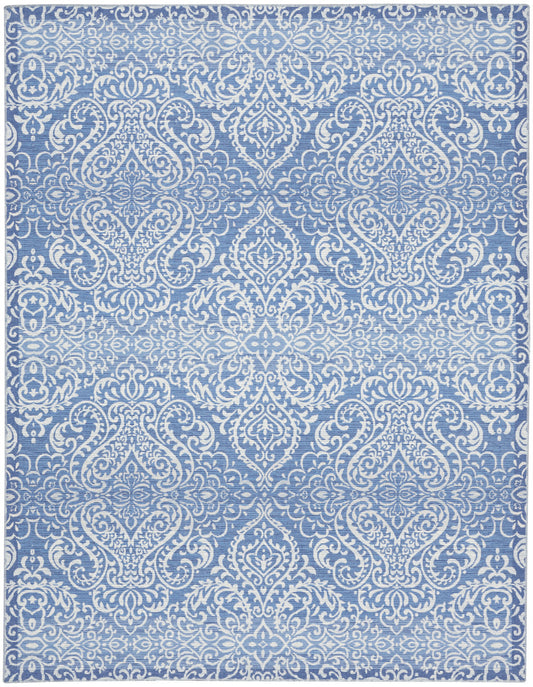 8' X 10' Blue Floral Distressed Washable Area Rug