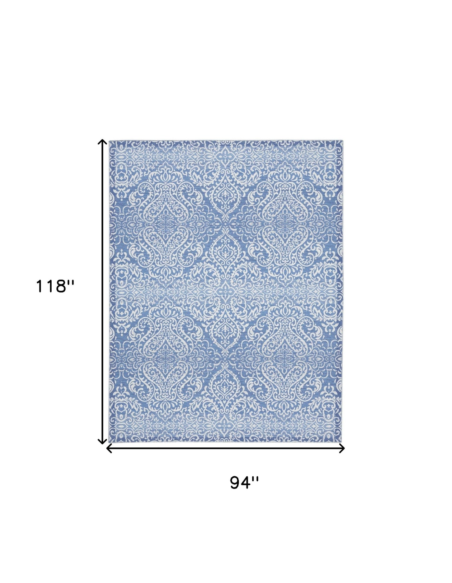 8' X 10' Blue Floral Distressed Washable Area Rug