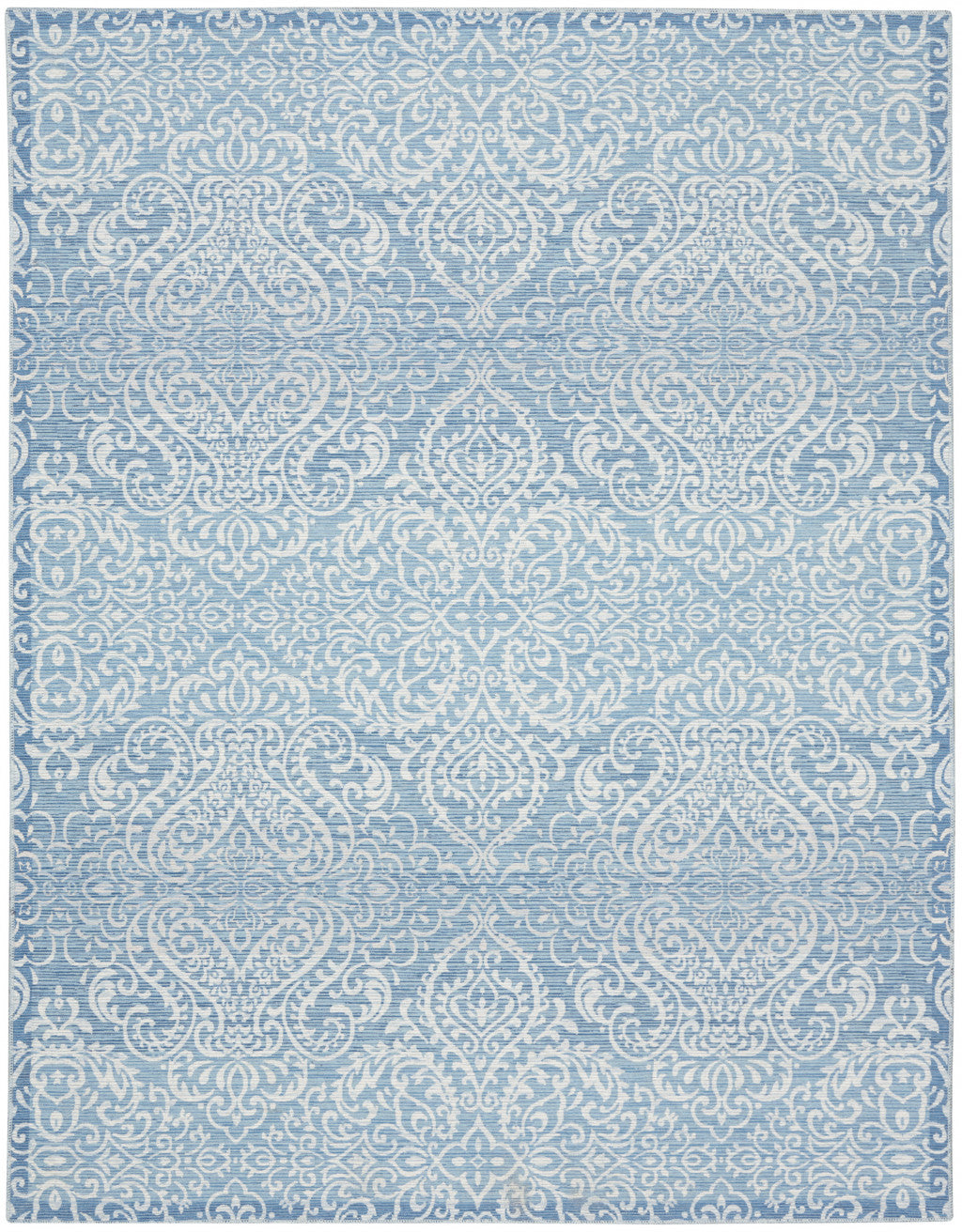 8' X 10' Blue Floral Distressed Washable Area Rug