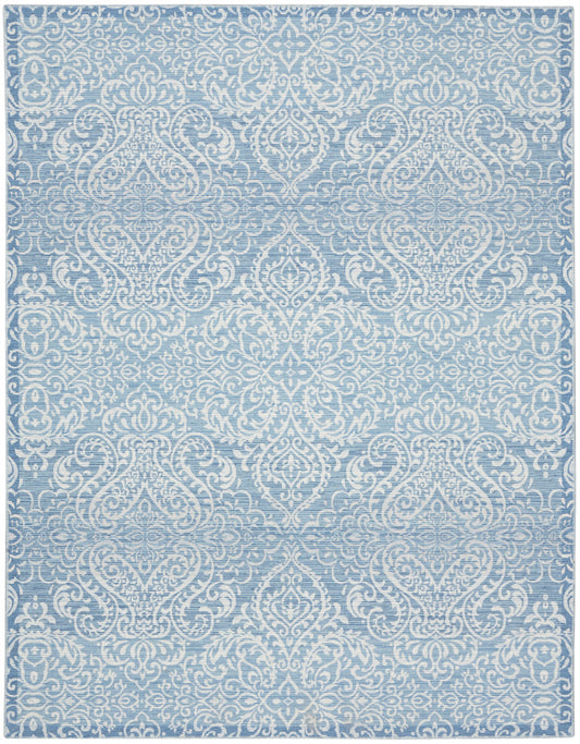 8' X 10' Blue Floral Distressed Washable Area Rug