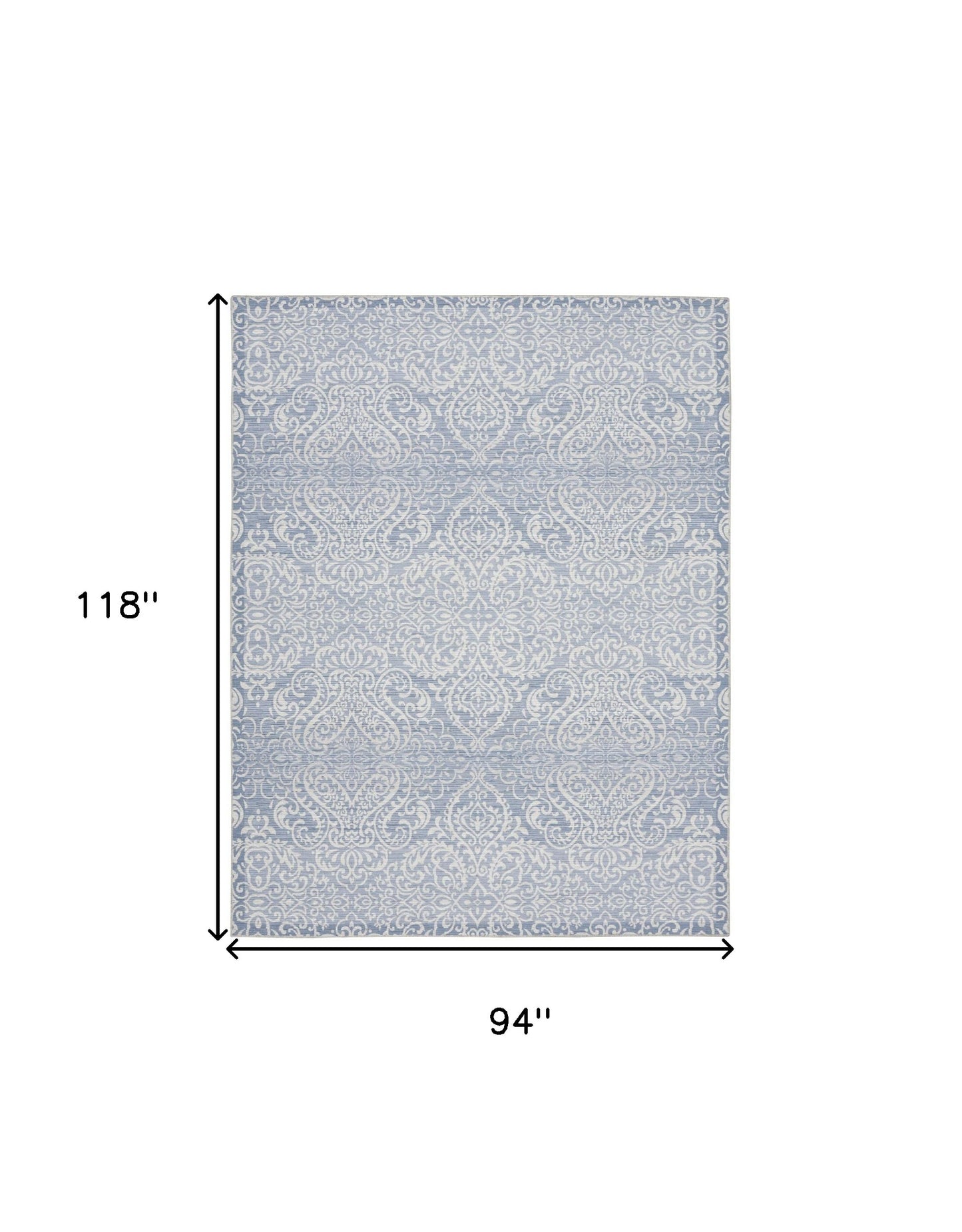 8' X 10' Slate Damask Distressed Washable Area Rug