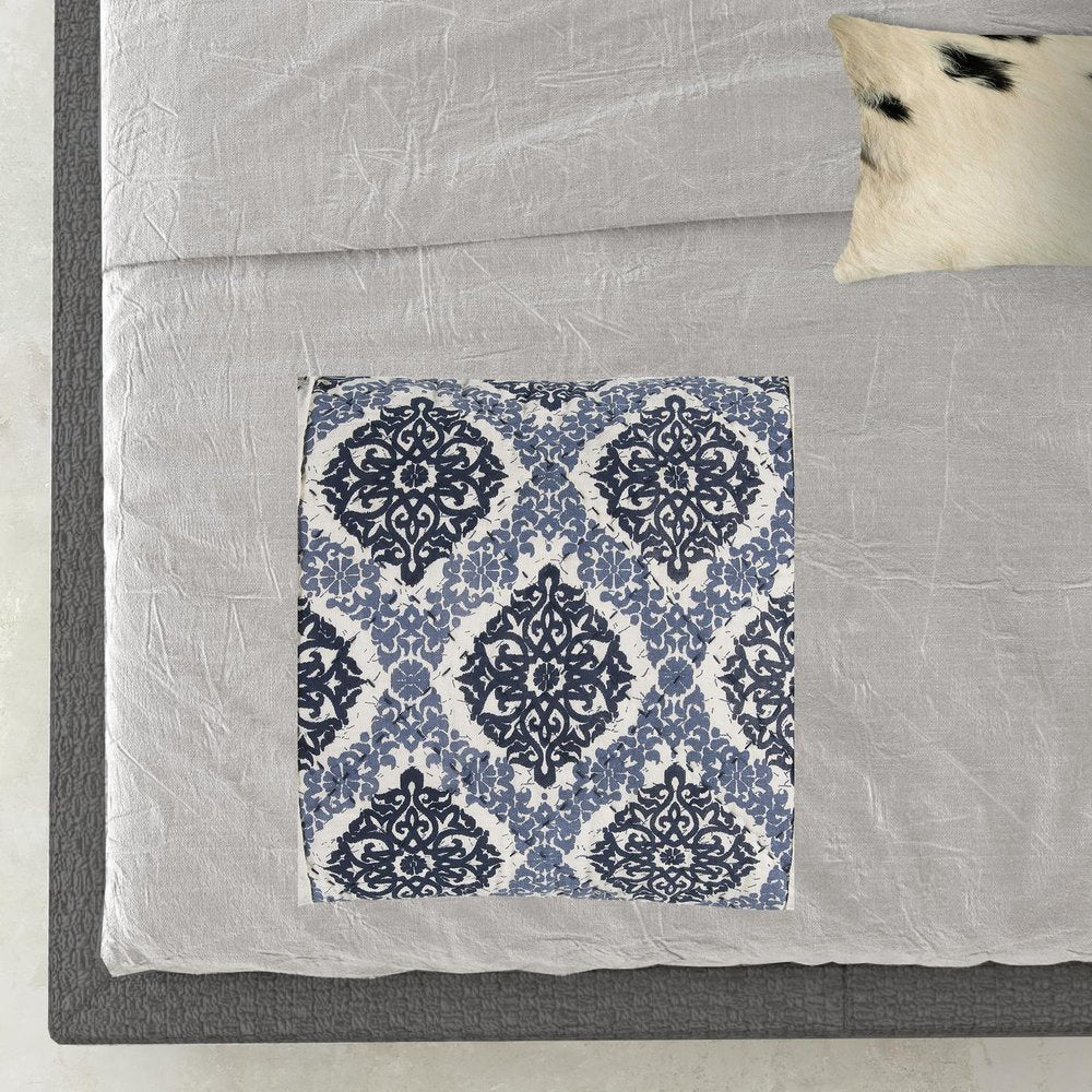 Blue And Ivory Damask Queen Quilt