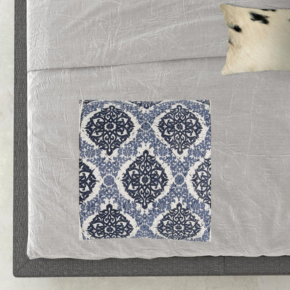 Blue And Ivory Damask Queen Quilt