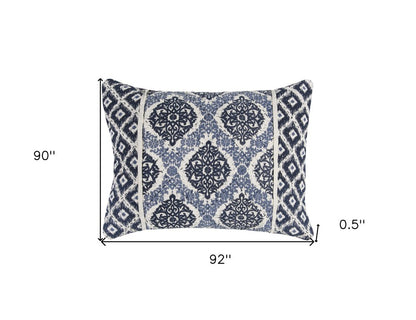 Blue And Ivory Damask Queen Quilt