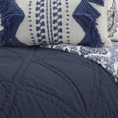 Set of Three Indigo Geometric King Quilt