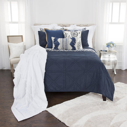 Set of Three Indigo Geometric King Quilt