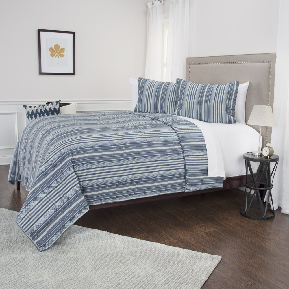 Blue And White Striped King Quilt