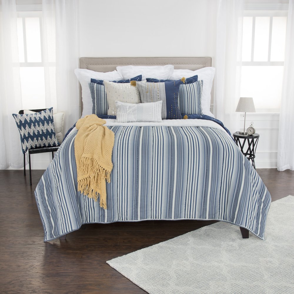 Blue And White Striped King Quilt