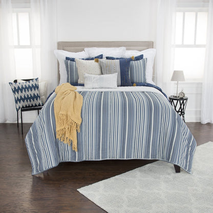 Blue And White Striped King Quilt
