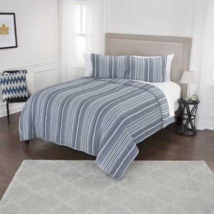 Blue And White Striped Queen Quilt