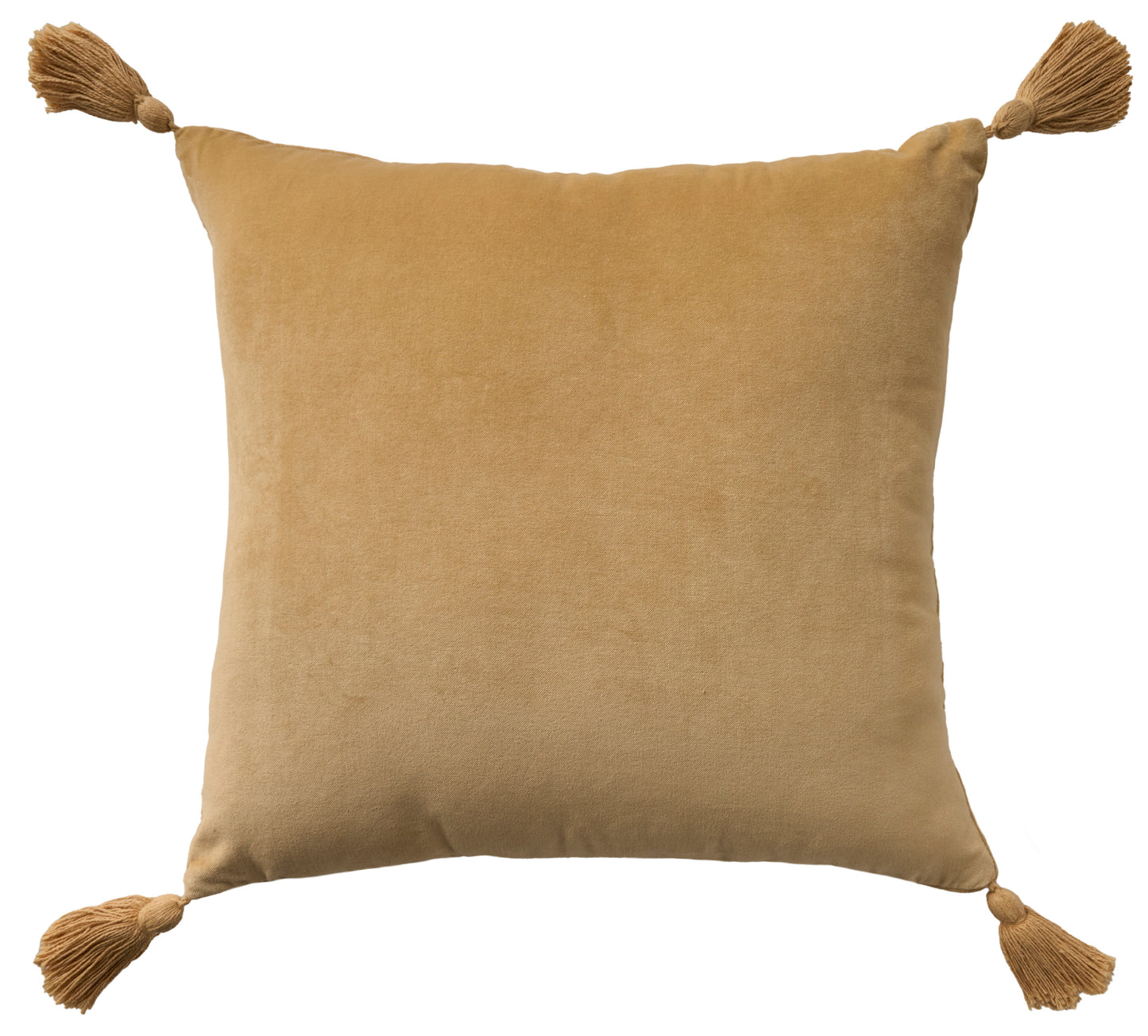 Vintage Sage 15" x 15" square velvet throw pillow with tassels at each corner.
