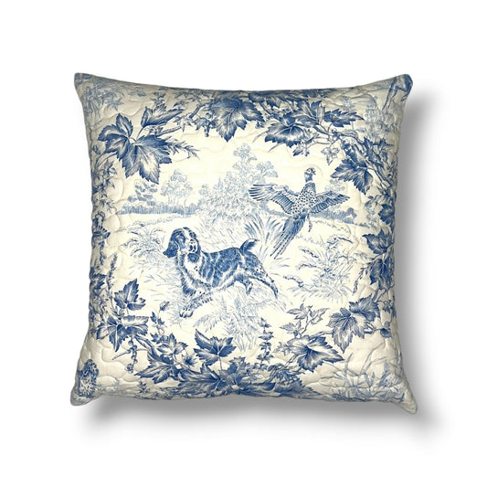 20" Navy / Cream Printed Cotton Pillow Cover in Brunschwig & Fils On Point Cotton Print – Navy on Cream Fabric