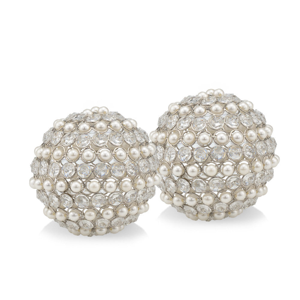 Set Of Two 4" Silver And Clear Faux Crystal Decorative Orbs