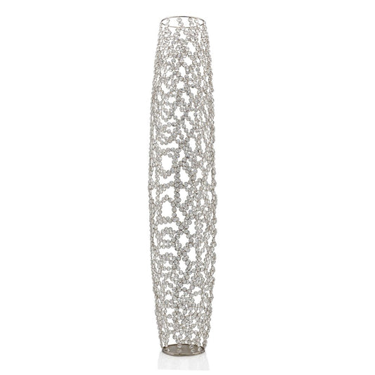 47" Silver Oval Crystal Glass Floor Vase With Faux Crystals