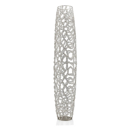 47" Silver Oval Crystal Glass Floor Vase With Faux Crystals