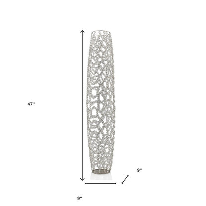 47" Silver Oval Crystal Glass Floor Vase With Faux Crystals