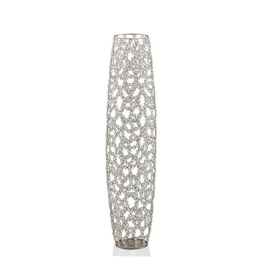 40" Silver Oval Crystal Glass Floor Vase With Faux Crystals