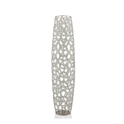 40" Silver Oval Crystal Glass Floor Vase With Faux Crystals