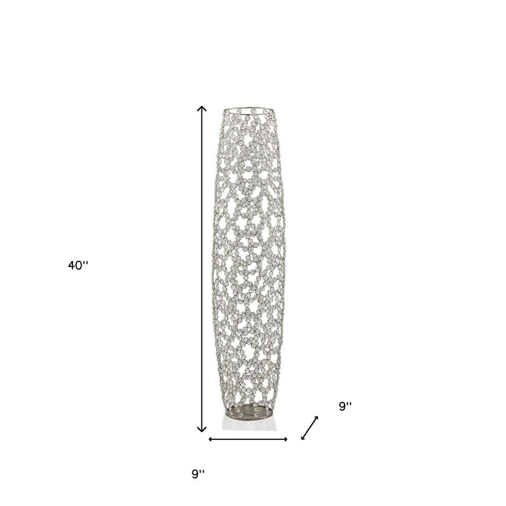 40" Silver Oval Crystal Glass Floor Vase With Faux Crystals