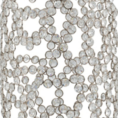 32" Silver Cylinder Crystal Glass Floor Vase With Faux Crystals