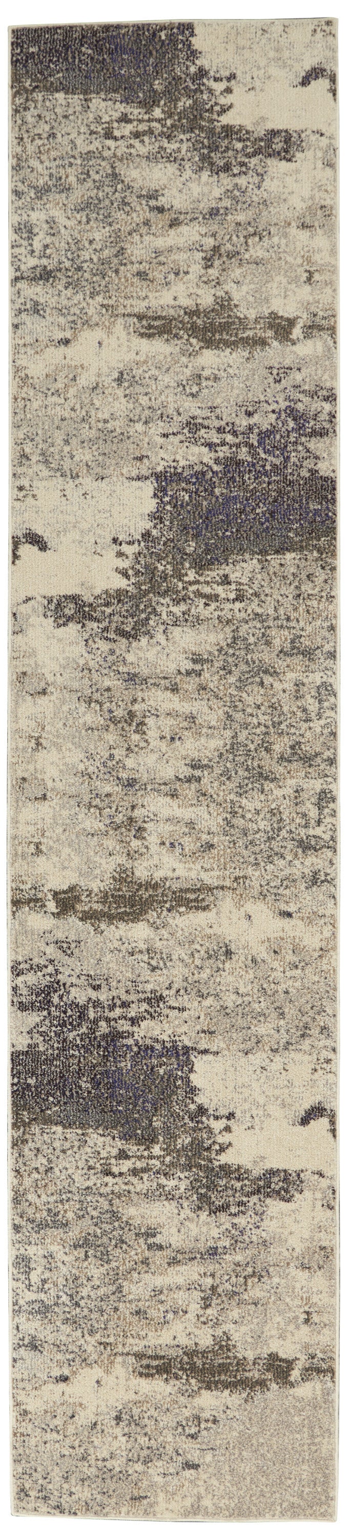 2' X 6' Ivory And Grey Abstract Power Loom Non Skid Runner Rug