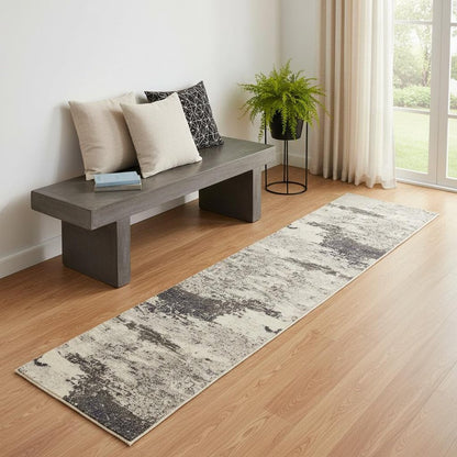 2' X 6' Ivory And Grey Abstract Power Loom Non Skid Runner Rug