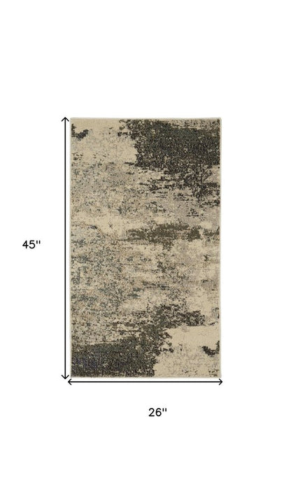 2' X 4' Ivory And Grey Abstract Power Loom Non Skid Area Rug