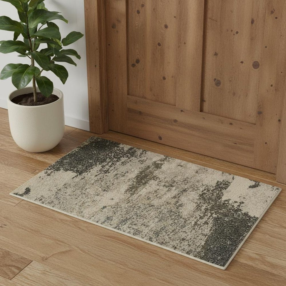 2' X 4' Ivory And Grey Abstract Power Loom Non Skid Area Rug