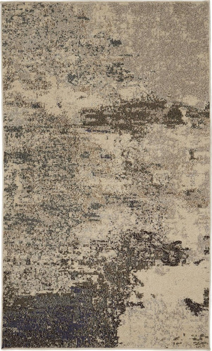 3' X 5' Ivory And Grey Abstract Power Loom Non Skid Area Rug