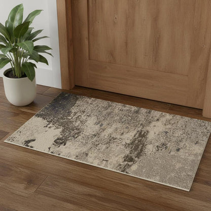 3' X 5' Ivory And Grey Abstract Power Loom Non Skid Area Rug