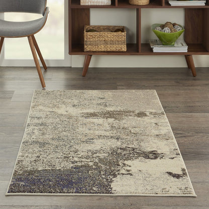 3' X 5' Ivory And Grey Abstract Power Loom Non Skid Area Rug