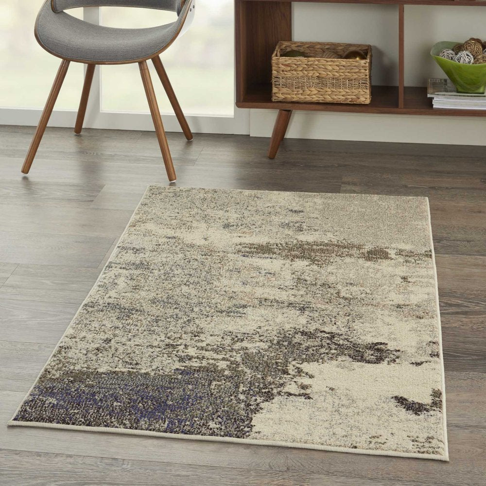 3' X 5' Ivory And Grey Abstract Power Loom Non Skid Area Rug