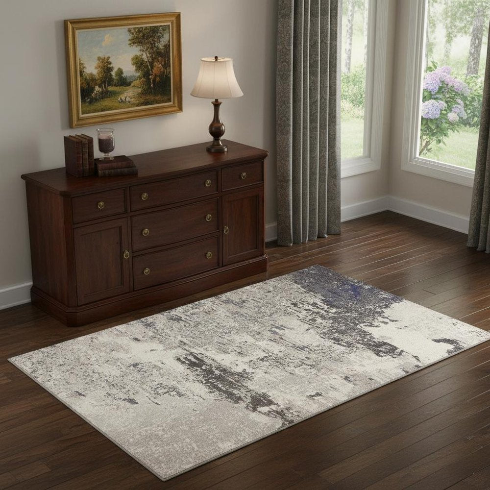 4' X 6' Ivory And Grey Abstract Power Loom Non Skid Area Rug