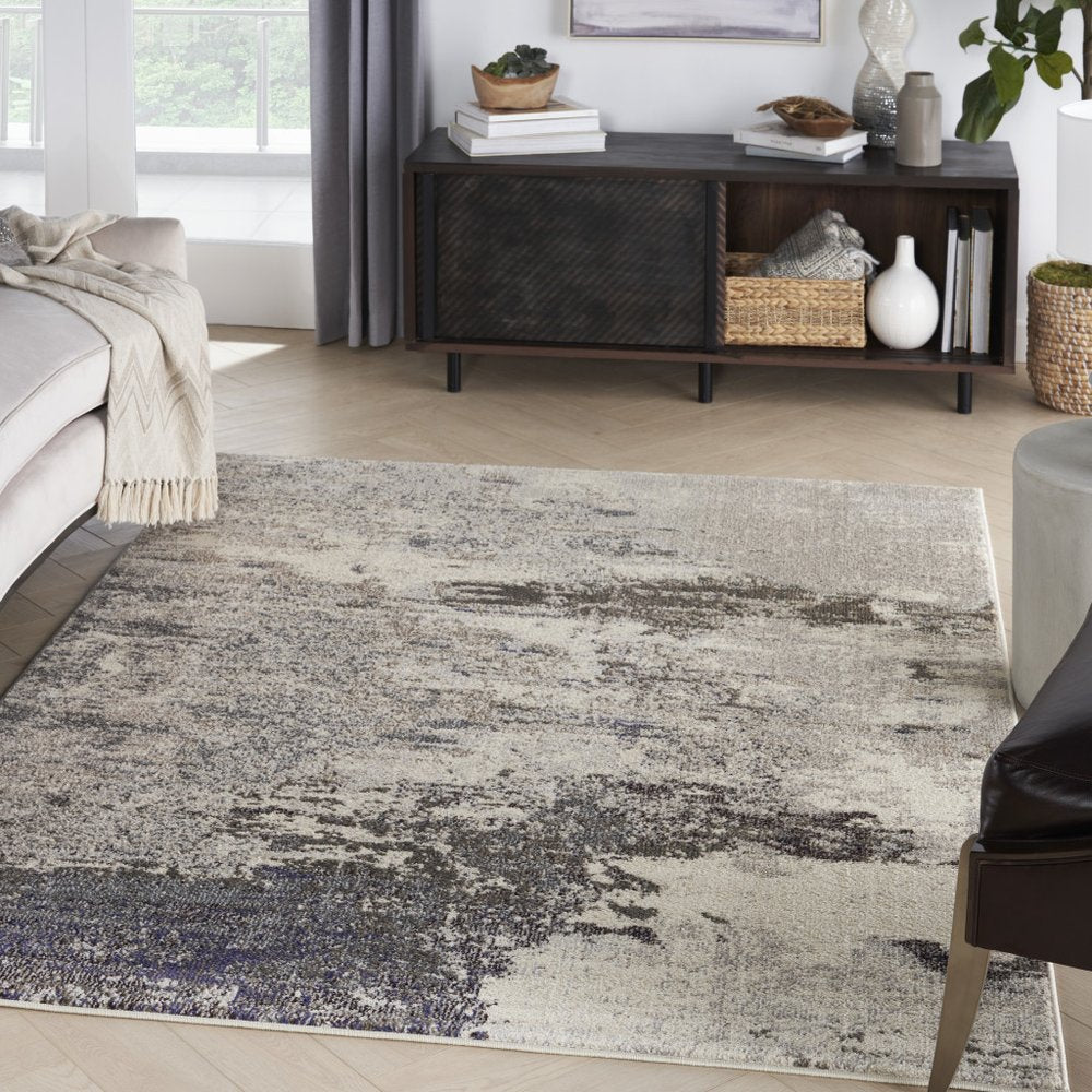 4' X 6' Ivory And Grey Abstract Power Loom Non Skid Area Rug