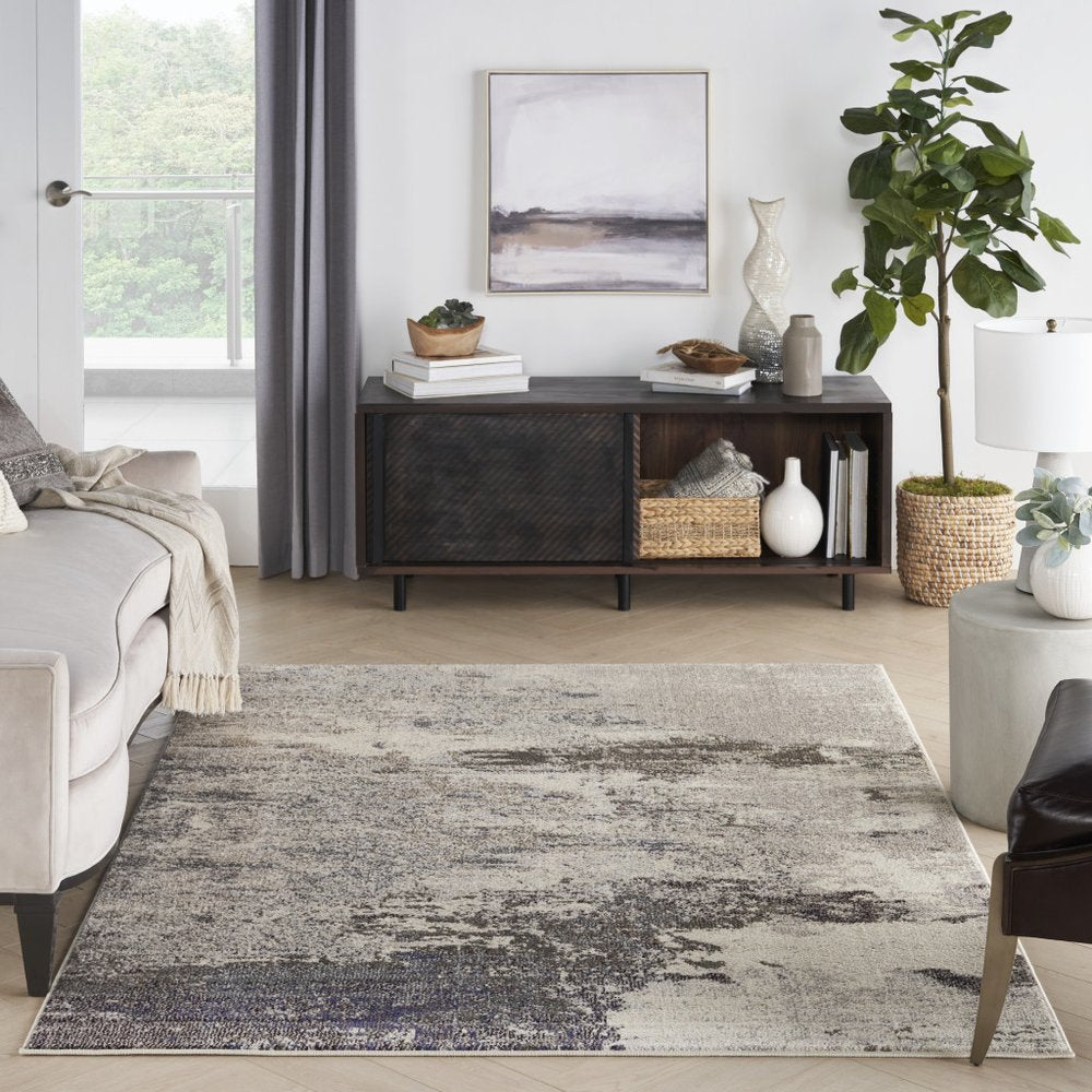4' X 6' Ivory And Grey Abstract Power Loom Non Skid Area Rug