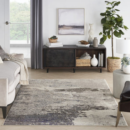 4' X 6' Ivory And Grey Abstract Power Loom Non Skid Area Rug
