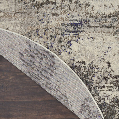 8' X 8' Ivory And Grey Round Abstract Power Loom Non Skid Area Rug