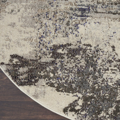 8' X 8' Ivory And Grey Round Abstract Power Loom Non Skid Area Rug