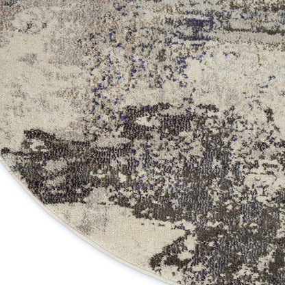 8' X 8' Ivory And Grey Round Abstract Power Loom Non Skid Area Rug