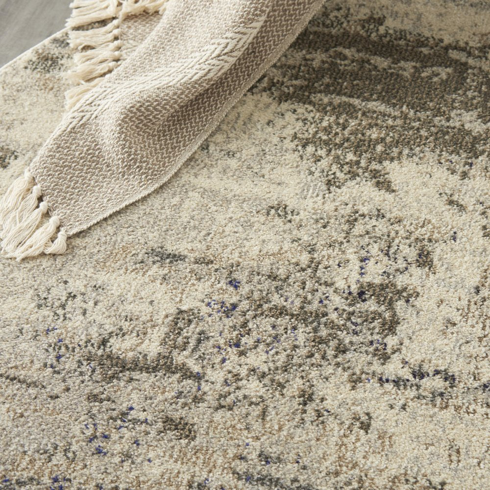 8' X 8' Ivory And Grey Round Abstract Power Loom Non Skid Area Rug