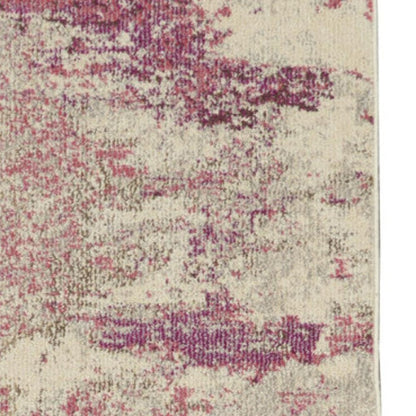 2' X 6' Ivory And Pink Abstract Power Loom Non Skid Runner Rug
