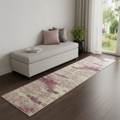 2' X 6' Ivory And Pink Abstract Power Loom Non Skid Runner Rug