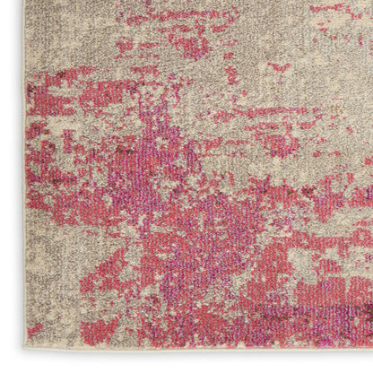 2' X 6' Ivory And Pink Abstract Power Loom Non Skid Runner Rug