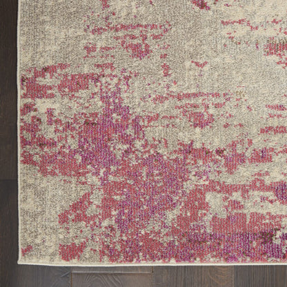 2' X 6' Ivory And Pink Abstract Power Loom Non Skid Runner Rug