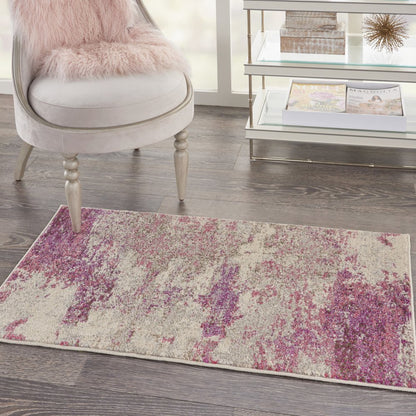 2' X 4' Ivory And Pink Abstract Power Loom Non Skid Area Rug