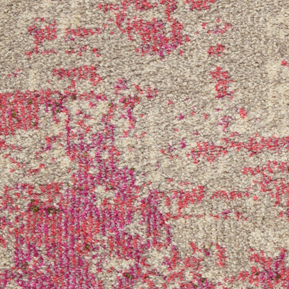 2' X 8' Ivory And Pink Abstract Power Loom Non Skid Runner Rug