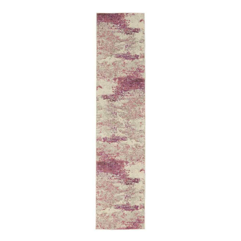 2' X 8' Ivory And Pink Abstract Power Loom Non Skid Runner Rug