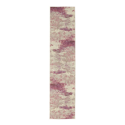 2' X 8' Ivory And Pink Abstract Power Loom Non Skid Runner Rug