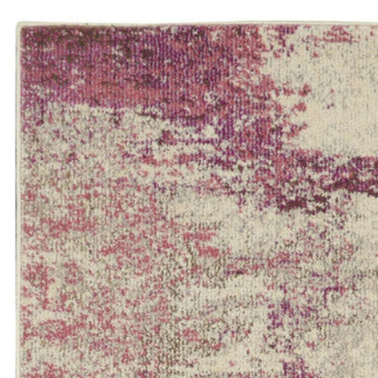 2' X 8' Ivory And Pink Abstract Power Loom Non Skid Runner Rug