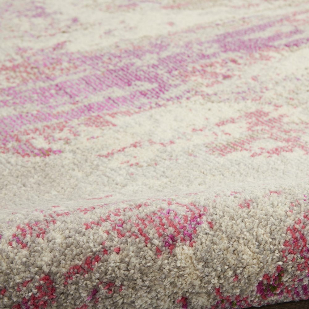 2' X 8' Ivory And Pink Abstract Power Loom Non Skid Runner Rug